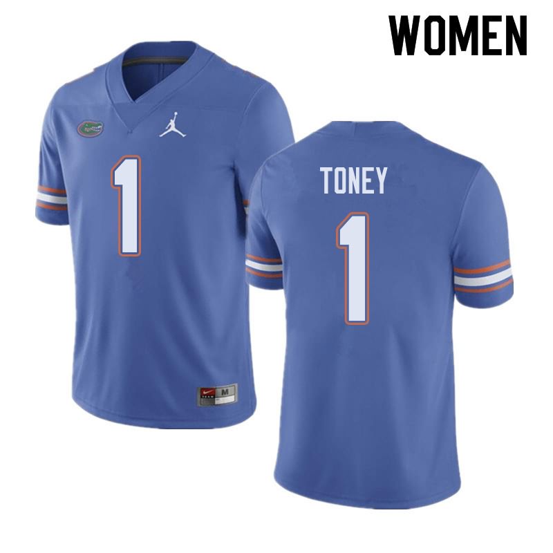 NCAA Florida Gators Kadarius Toney Women's #1 Jordan Brand Blue Stitched Authentic College Football Jersey GJV3364GM